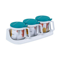 茶花(CHAHUA)盐罐调料罐 三组圆形玻璃调味瓶(300ml)6016