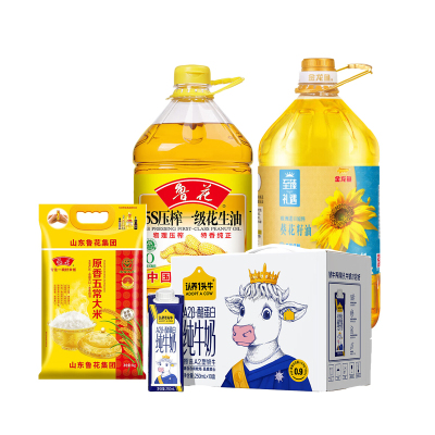 鲁花花生油5L+福花原香大米5KG+金龙鱼葵花籽油5L+认养一头牛纯牛奶250ml*10