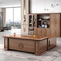 方解实(FANGJIESHI)老板桌新中式实木贴皮办公桌油漆板木结合主管桌经理桌1.8米