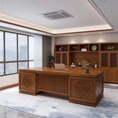 方解实(FANGJIESHI)老板桌中式经理桌董事长办公桌白蜡木实木贴皮大班台2.4米
