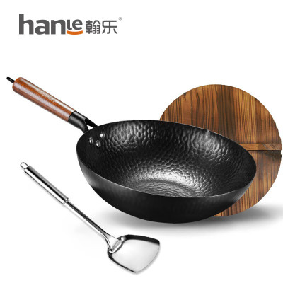 翰乐 炒锅章丘味蓝款铁锅+木盖32cm HL-C188