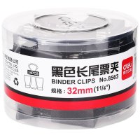 得力 8563-3#黑色长尾票夹 32mm(筒装)(黑) (24只/筒)(2筒装)