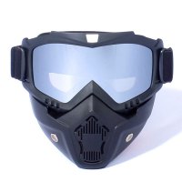 面罩防风镜 抗冲击护目运动镜滑雪户外骑行风镜 面罩黑框+水银镜片