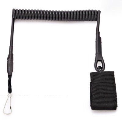 战术弹簧枪绳 多用户外战术任务绳单点式弹簧枪绳电话绳式背带安全绳钥匙扣 黑色
