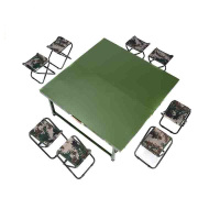 折叠钢桌 便携作训会议桌椅套装 1.1米*1.1米桌子+8个马扎