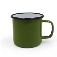 搪瓷杯 老式怀旧茶缸子怀旧经典茶缸军绿色杯子 9cm绿色带盖