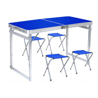 折叠桌椅套装户外桌椅便携式折叠桌豪华加粗大方管-蓝色_4布凳