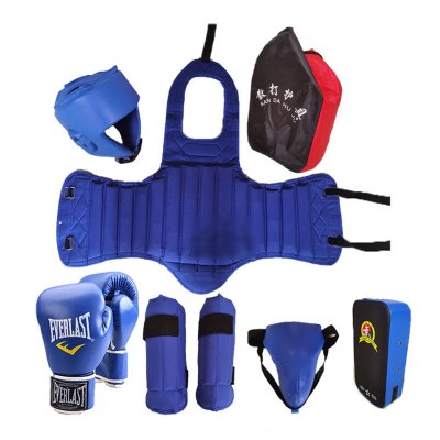 散打护具套装 武术训练运动用品拳击护具全套 七件套 蓝色 M号