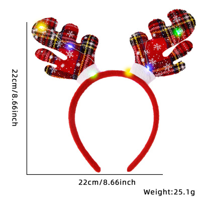 圣诞节庆用品发箍头饰圣诞红色鹿角发箍(带灯) 10个装