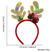 圣诞节庆用品发箍头饰金色鹿角发箍(带灯) 10个装