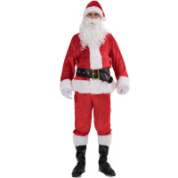 圣诞老人套装7件套(帽子+上衣+裤子+腰带+靴套+手套+络腮胡)均码
