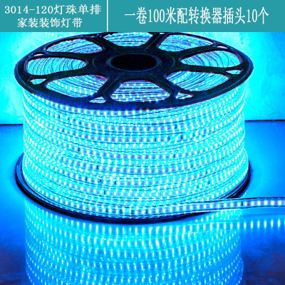 LED灯带220V 3014-120灯升级 暖光 100米 10个插头+卡子 蓝光