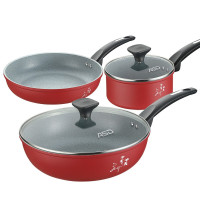 爱仕达(ASD)厨具三件套麦饭石色炒菜锅燃气灶电磁炉通用 牛气红 PL03A17WG