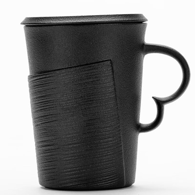 万仟堂陶瓷办公杯 泡茶带盖茶水杯功夫茶杯伴手礼送礼盒 抱拙 黑铁釉