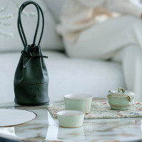 万仟堂旅行茶具陶瓷便携茶具套装旅行家用1壶2杯1包 春竹·快客杯 满天星