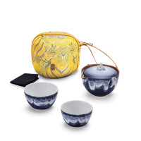 万仟堂旅行茶具陶瓷快客杯功夫茶具套装户外便携茶具 蓬莱 蓝雪山釉