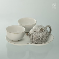 万仟堂整套茶具家用银裂纹陶瓷功夫泡茶套装 吉光片羽 古银裂纹釉