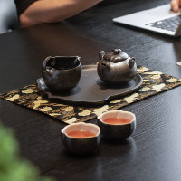 万仟堂茶具套装 礼盒装陶瓷 1壶1海3杯1盘 茶禅随手礼 天目釉