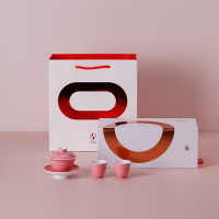 万仟堂整套茶具陶瓷盖碗套装 1盖碗1承2杯 一剪梅 梅粉釉