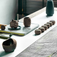 万仟堂功夫茶具套装 陶瓷中式茶器 家用客厅 天外飞石·成套 海礁石色釉