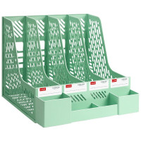 华杰桌面文件收纳架奶油绿 四栏[独立笔筒款]H60188