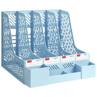 华杰桌面文件收纳架奶油蓝 四栏[独立笔筒款]H60188