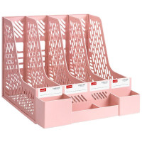 华杰桌面文件收纳架奶油粉 四栏[独立笔筒款]H60188