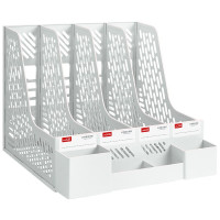 华杰桌面文件收纳架奶油白 四栏[独立笔筒款]H60188