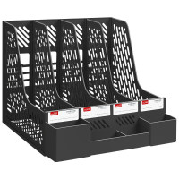 华杰桌面文件收纳架炫酷黑 四栏[独立笔筒款]H60188