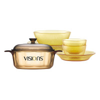 康宁VISIONS1.25L晶彩锅+SN晶尊系列餐具豪华5件套(2小碗1大碗1小盘1大盘)