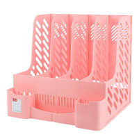 华杰书立架四栏[粉色/一体笔筒款]H60168