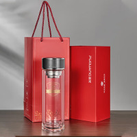 富光抗菌玻璃杯双层大容量水杯男高档商务泡茶车载便携杯子隔热茶杯子 蓝色400ml