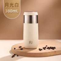 富光陶瓷内胆保温杯女士高颜值便携式咖啡杯精致水杯随行杯子 月光白- 380ml
