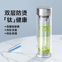 特美刻(TOMIC)玻璃杯双层纯钛杯TG80757Ti01 320ml星河银