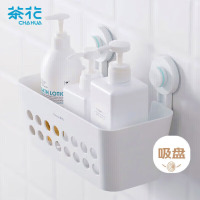 茶花(CHAHUA) 卫生间置物架 卡乐免打孔吸壁收纳篮白色尺寸:27.9*19.4*15