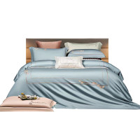 芳恩 FN-Z8056 80支全棉刺绣四件套 床单245×260cm 被套200×230cm 云水蓝