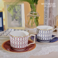 WEDGWOOD威基伍德金粉年华鎏金红+午夜蓝2杯2碟组盒套装1058821+1053087