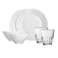 乐美雅(Luminarc) 盘子饭碗面碗微波炉适用 弓箭华瑞娜白玉餐具6件套LC-B1120