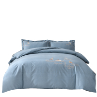 芳恩 FN-Z8031精棉磨毛绣花四件套 床单245×250cm 被套200×230cm 林中鹿影-蓝灰