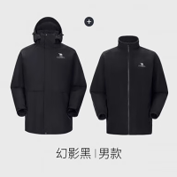 骆驼(CAMEL)户外三防冲锋衣 幻影黑 男 A15CA6B295 抓绒内胆 2XL