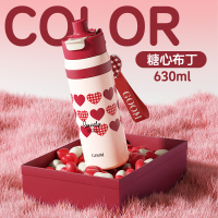 GOOM保温杯吸管水杯 糖心布丁630ml[大容量+316内胆]