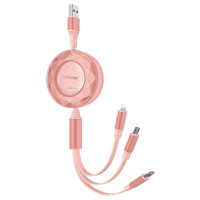 沃品双向伸缩快充一拖三数据线LC012 粉色