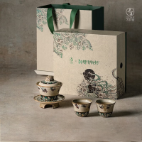 万仟堂(EDENUS)飞天茗香 成套茶具 4头(1盖碗1碗托2杯)灰白釉