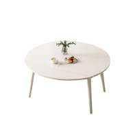 (30天后发货,不退货)云贝蓓1.2米折叠餐桌-实木底架(6mm纯白哑光岩板)展开:直径1200*高750mm