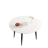 (30天后发货,不退货)摩登奢居1.3米跳台餐桌(12mm哑光雪山白) 直径1300*高750mm(收拢宽800mm)