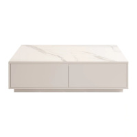 (30天后发货,不退货)尚意轩 家用客厅奶油风雪山石亮光岩板长方形茶几-2抽(6mm亮光雪山石)