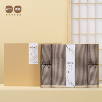 HOYO母婴级标准纯棉毛浴巾礼盒 千鸟格樱花三件套