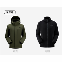 Jeep户外三合一抓绒内胆冲锋衣男女J432074006深军绿2XL