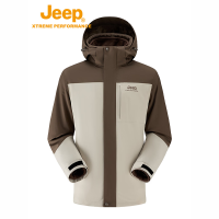 Jeep男女情侣款冲锋衣三合一抓绒内胆J432074085复古白 L