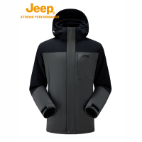 Jeep男女情侣款冲锋衣三合一抓绒内胆J432074085黑军绿 S